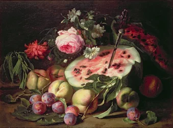 Stilleben med en vannmelon